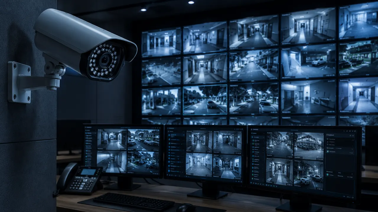 Central de monitoramento com câmeras CFTV